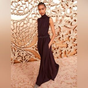 NWT Ulla Johnson Gemma Wool Turtle Mock Neck Sleeveless Maxi Dress Mahogany